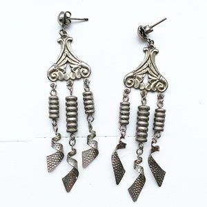 Vintage silver tin chandelier drop earrings
